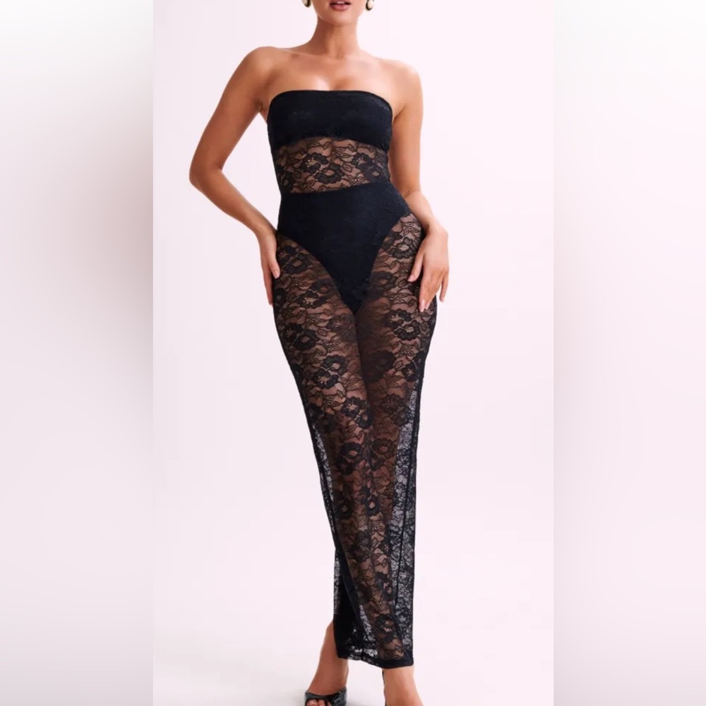 NWT Meshki Sasha Strapless Lace Sheer Dress